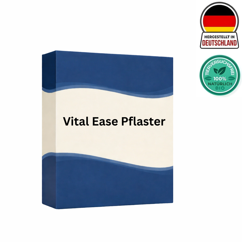 Verpackung von Vital Ease Pflaster, einem Pflegeprodukt zur Unterstützung der Hautpflege.