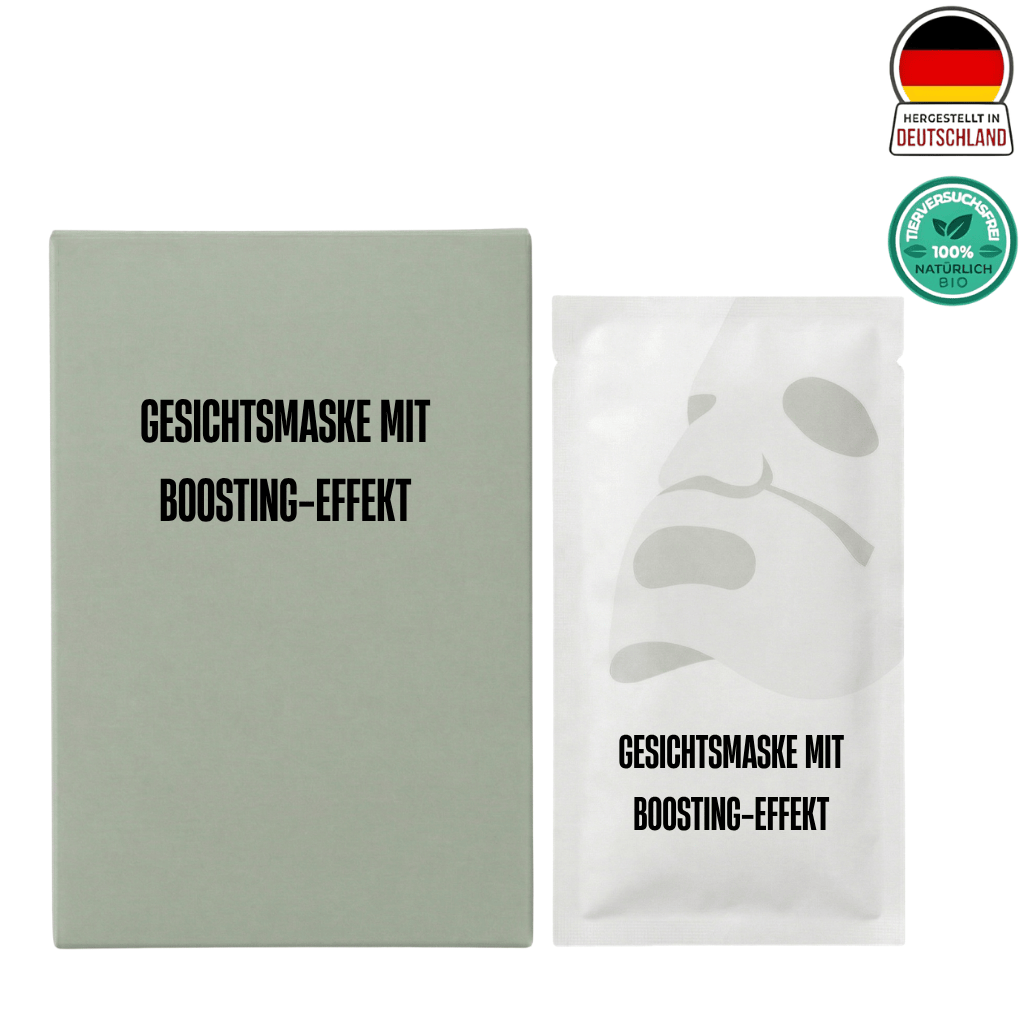 Gesichtsmaske mit Boosting-Effekt in einer eleganten Verpackung für revitalisierte Haut.