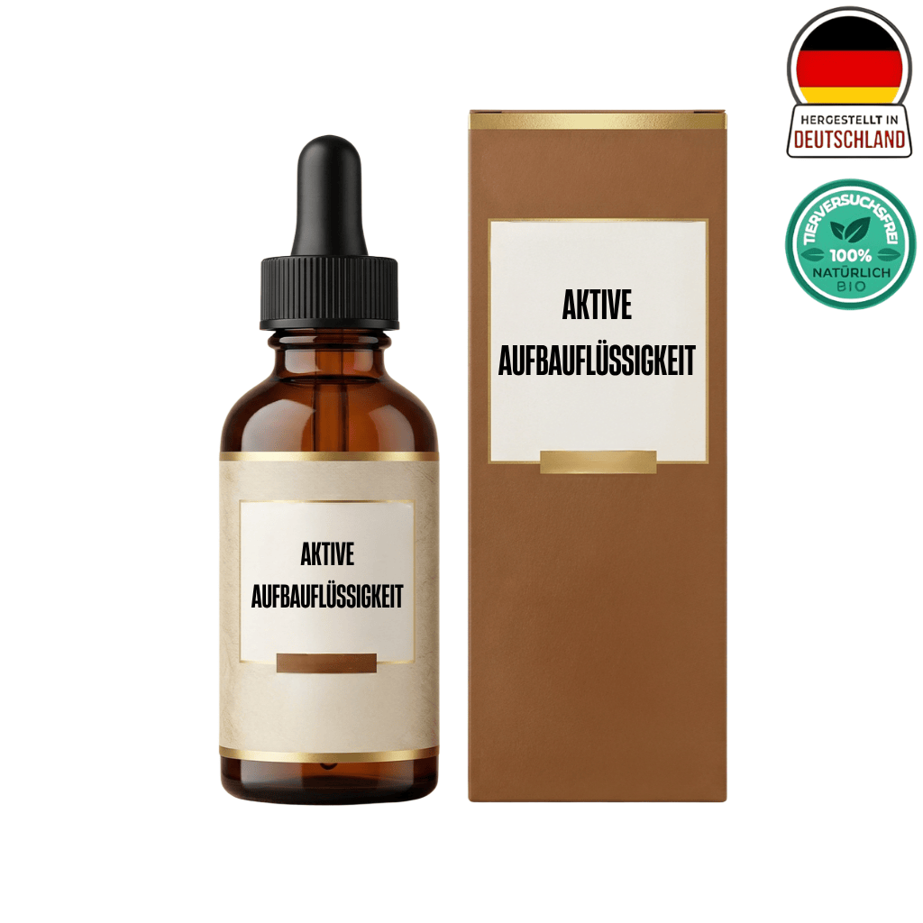 Flasche mit Aktive Aufbauflüssigkeit, hautfokussierte Beauty-Flüssigkeit zur täglichen Anwendung.