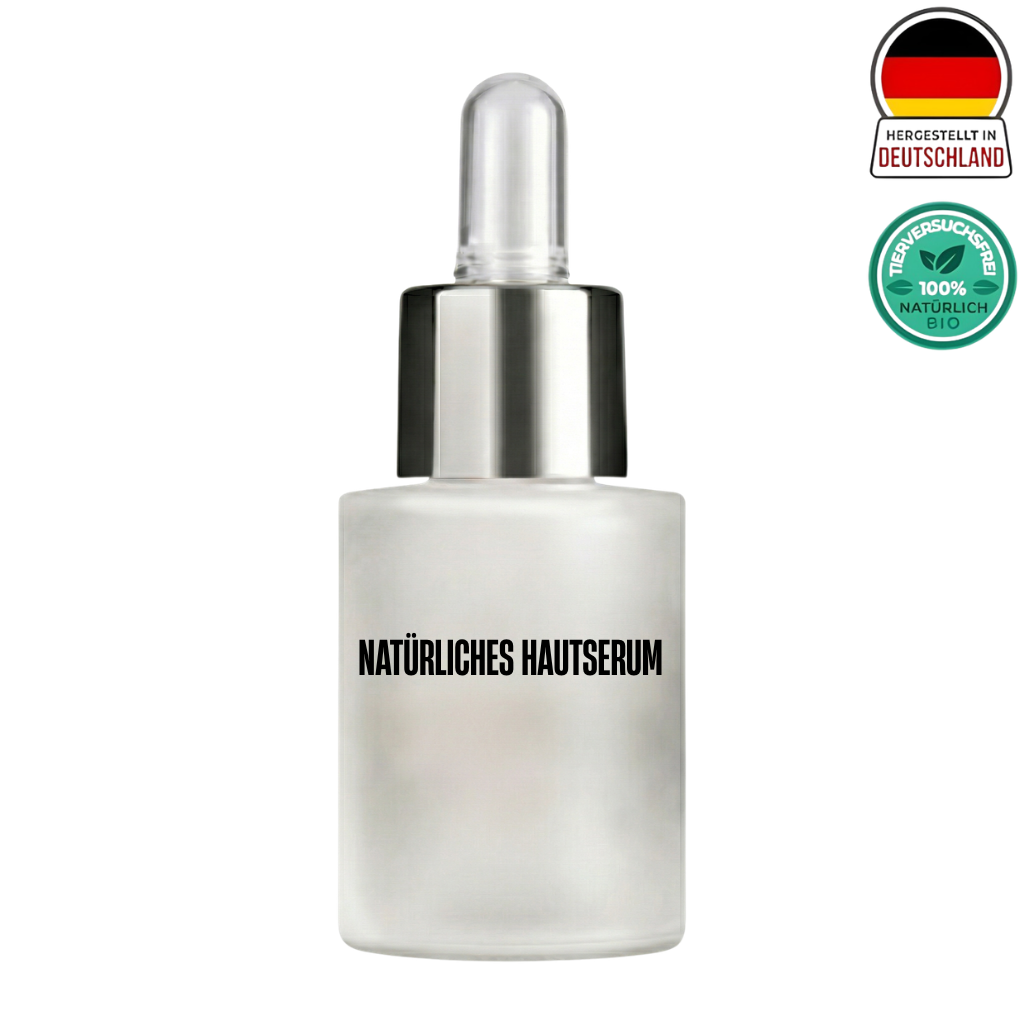 Natürliches Hautserum in einer eleganten Glasflasche, ideal für glattere und frischere Haut.