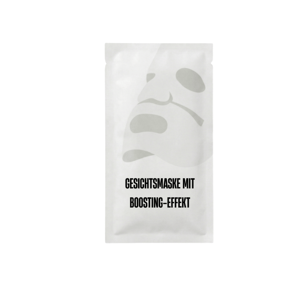 Gesichtsmaske mit Boosting-Effekt in hochwertiger Verpackung für strahlende Haut.