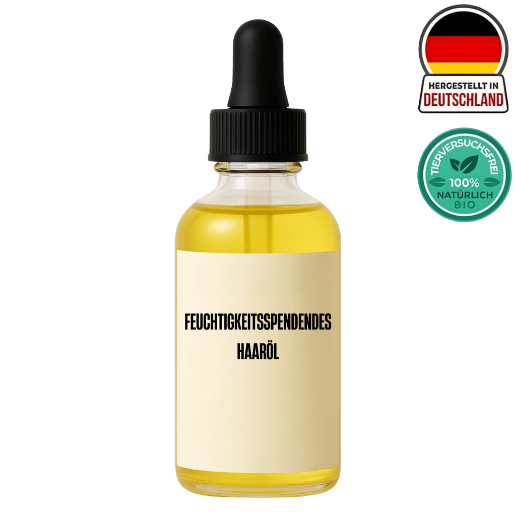 Flasche mit Feuchtigkeitsspendendes Haaröl, biologisch und in Deutschland hergestellt.