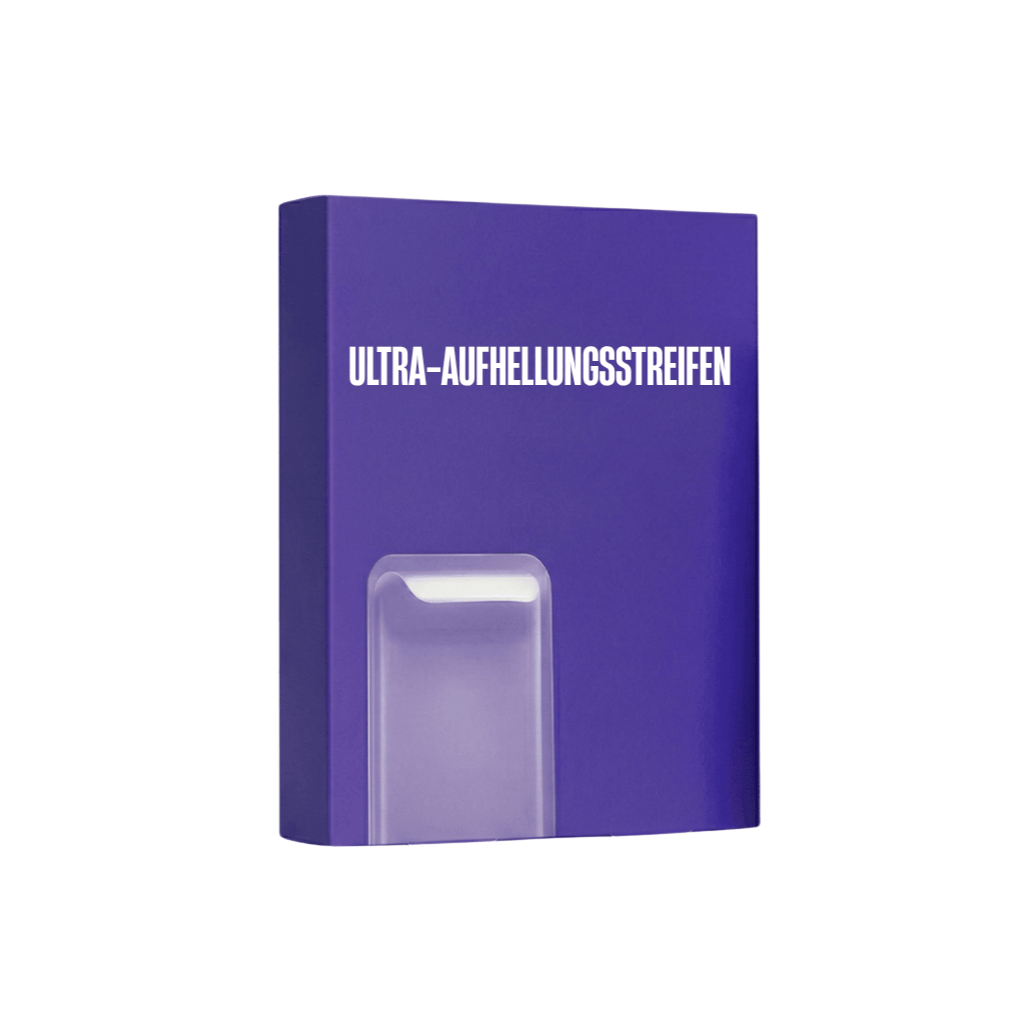 Verpackung der Ultra-Aufhellungsstreifen für eine strahlendere Mundpflege-Routine.
