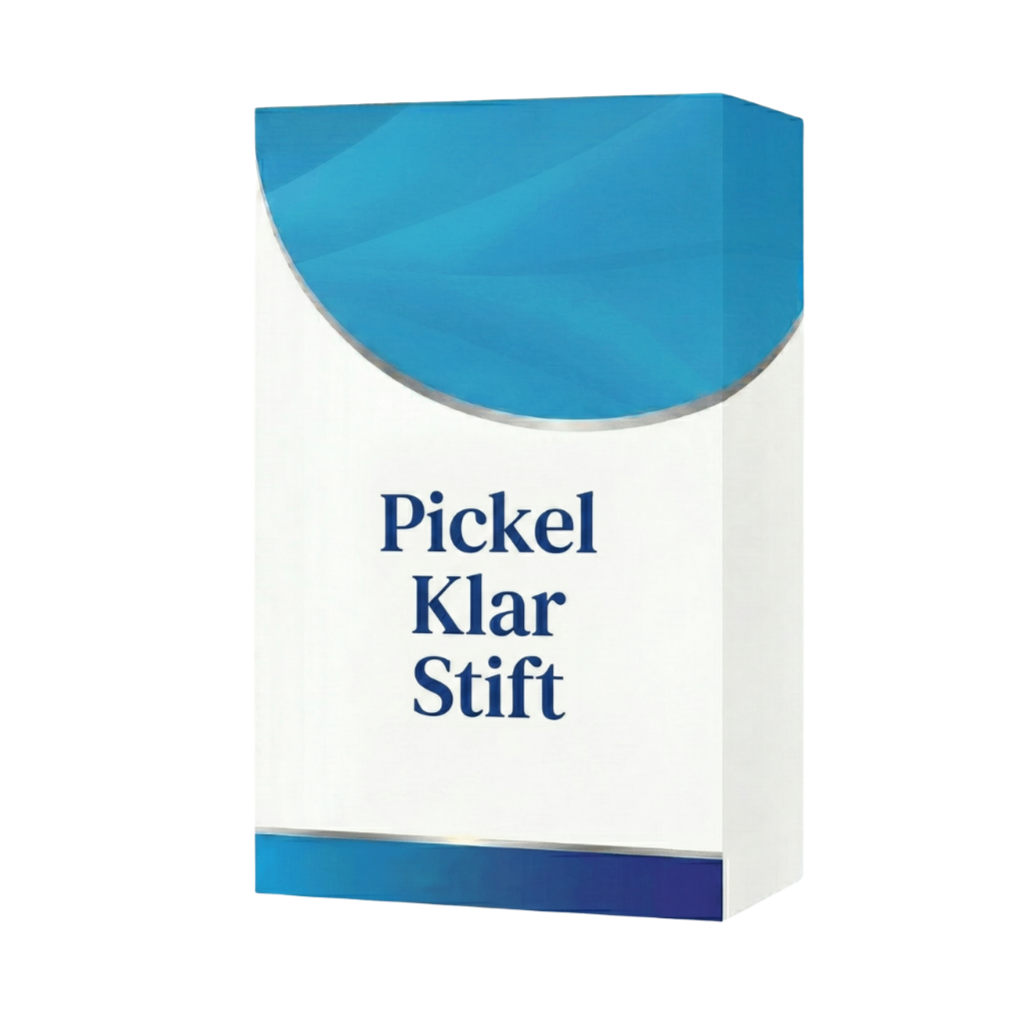 Pickel Klar Stift Produktverpackung für gezielte Hautpflege gegen Unreinheiten.