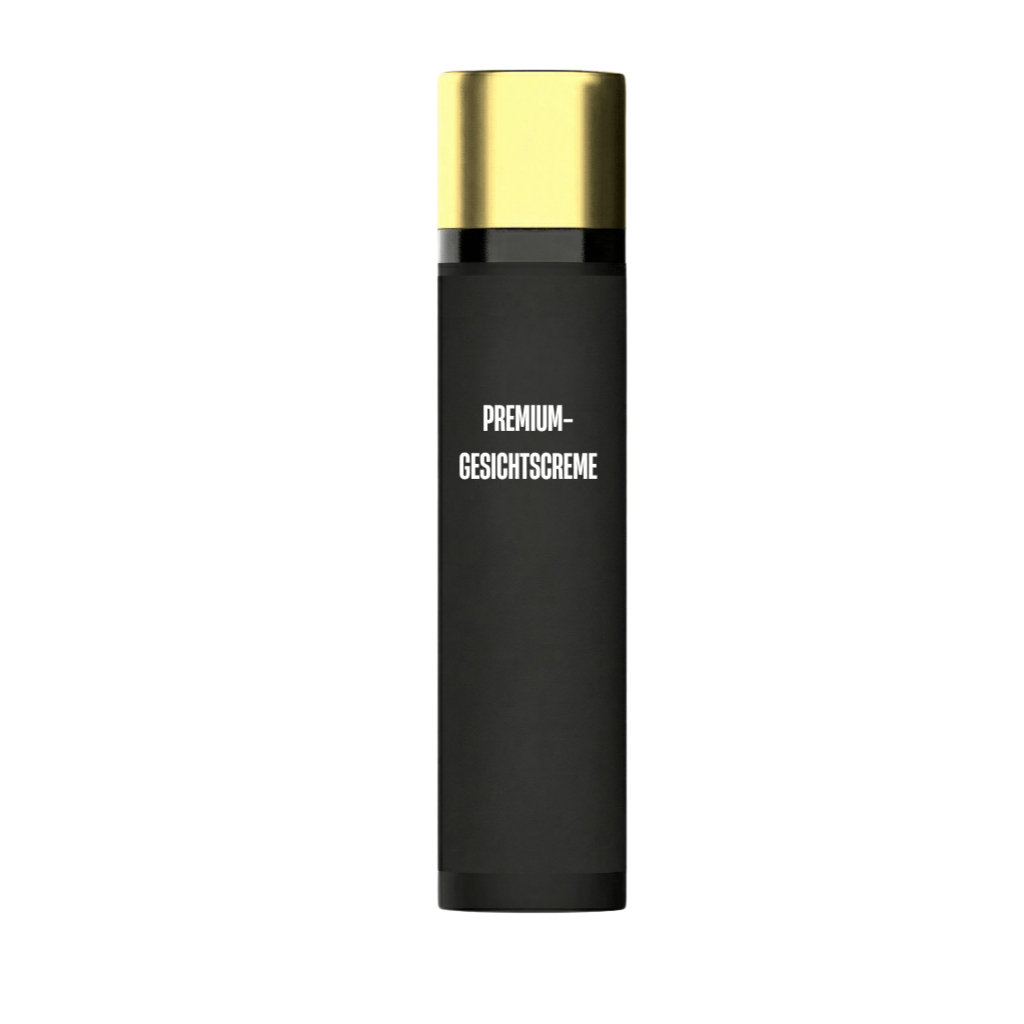 Premium-Gesichtscreme in elegantem Flakon mit goldenem Deckel für strahlende Hautpflege.
