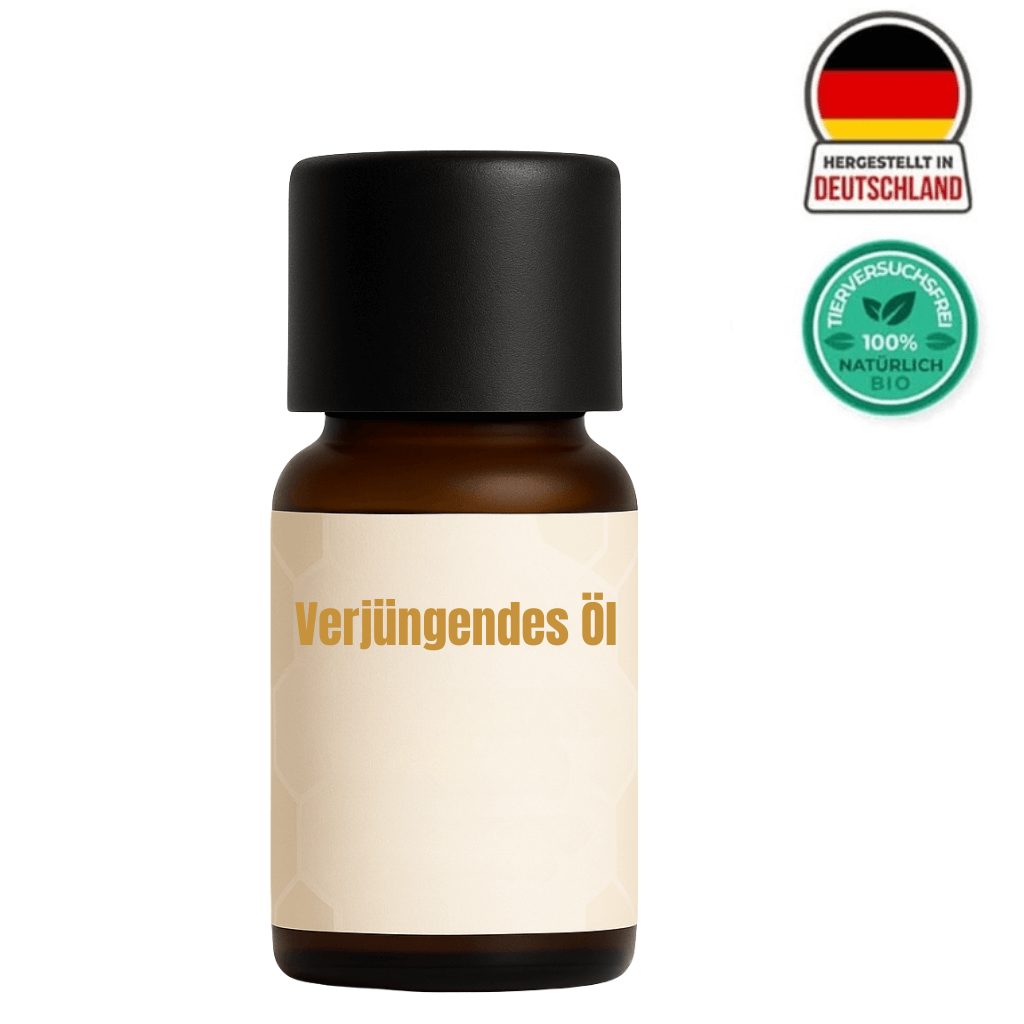 Verjüngendes Öl in einer braunen Flasche mit einem schwarzen Deckel, ideal für gepflegte Nägel.