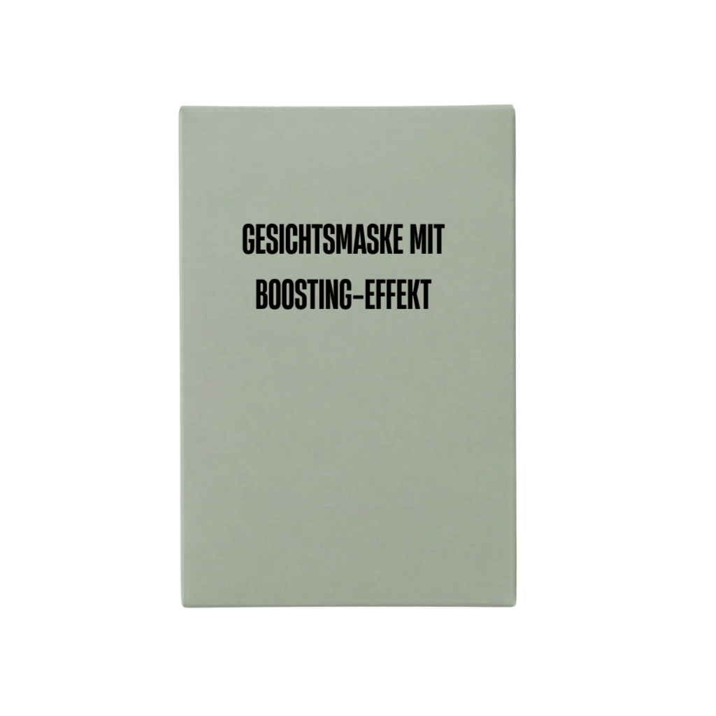 Gesichtsmaske mit Boosting-Effekt in eleganter Verpackung, ideal für strahlende Haut und Self-Care-Rituale.
