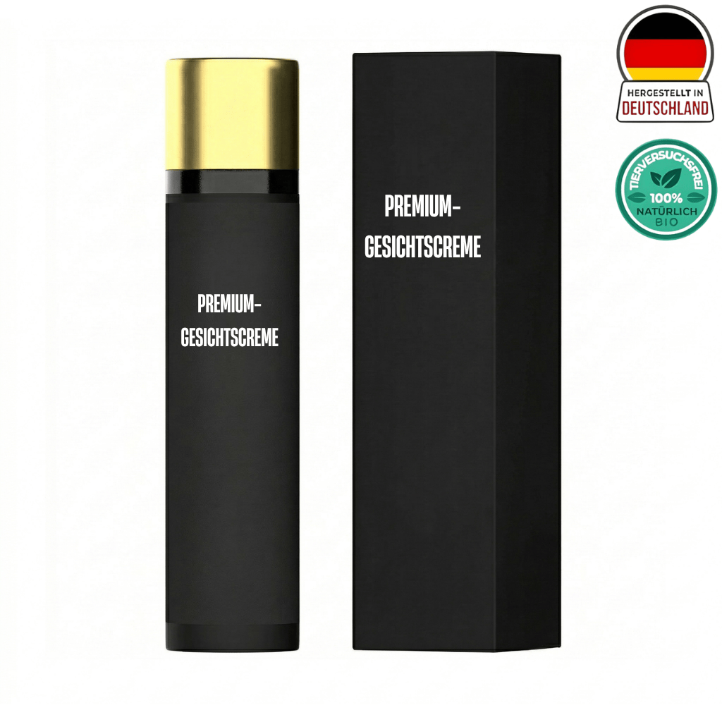 Premium-Gesichtscreme in edler Verpackung mit goldenen Akzenten für perfekte Hautpflege.