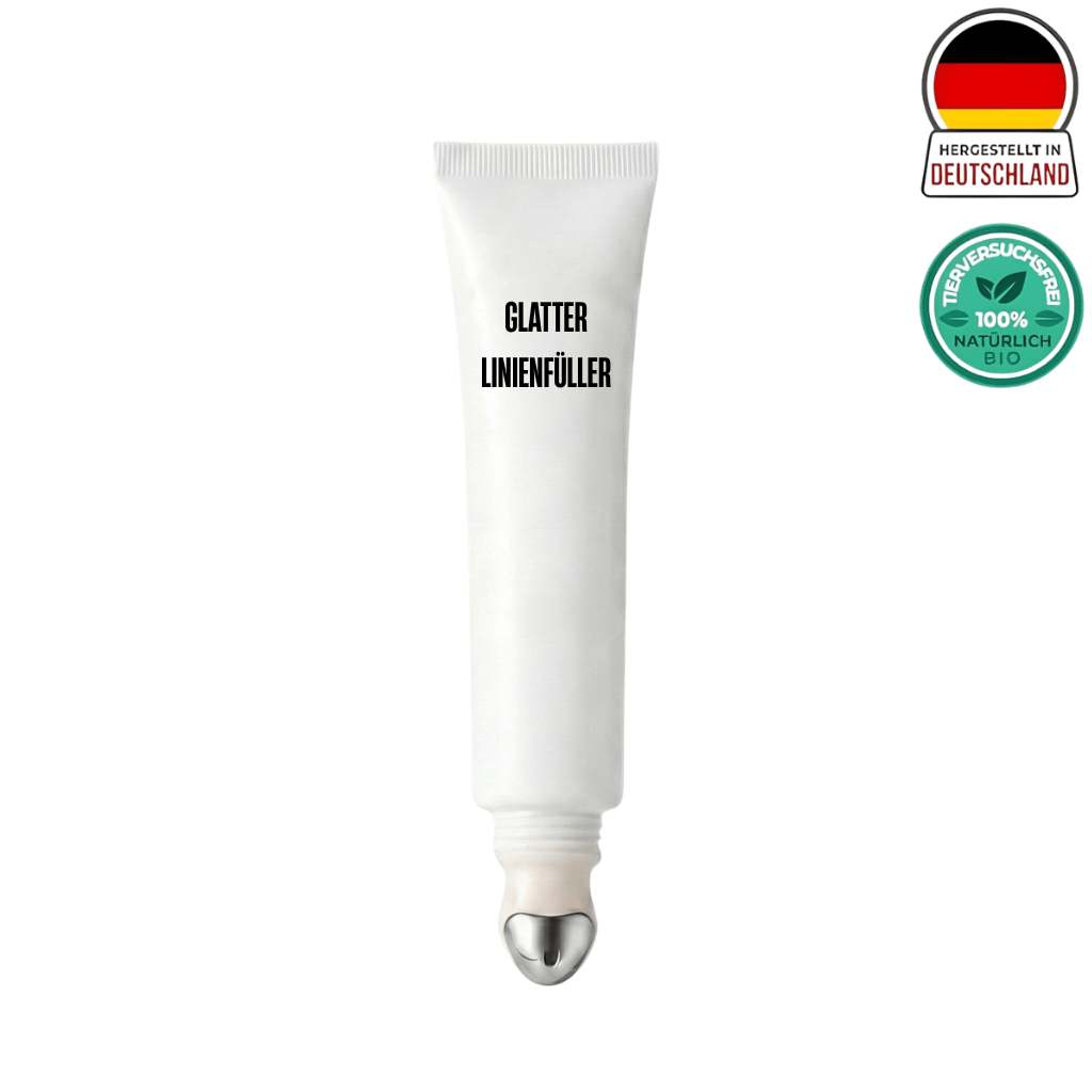 Glatter Linienfüller Tube mit metallischem Applikator für glatte Haut und feine Linien.