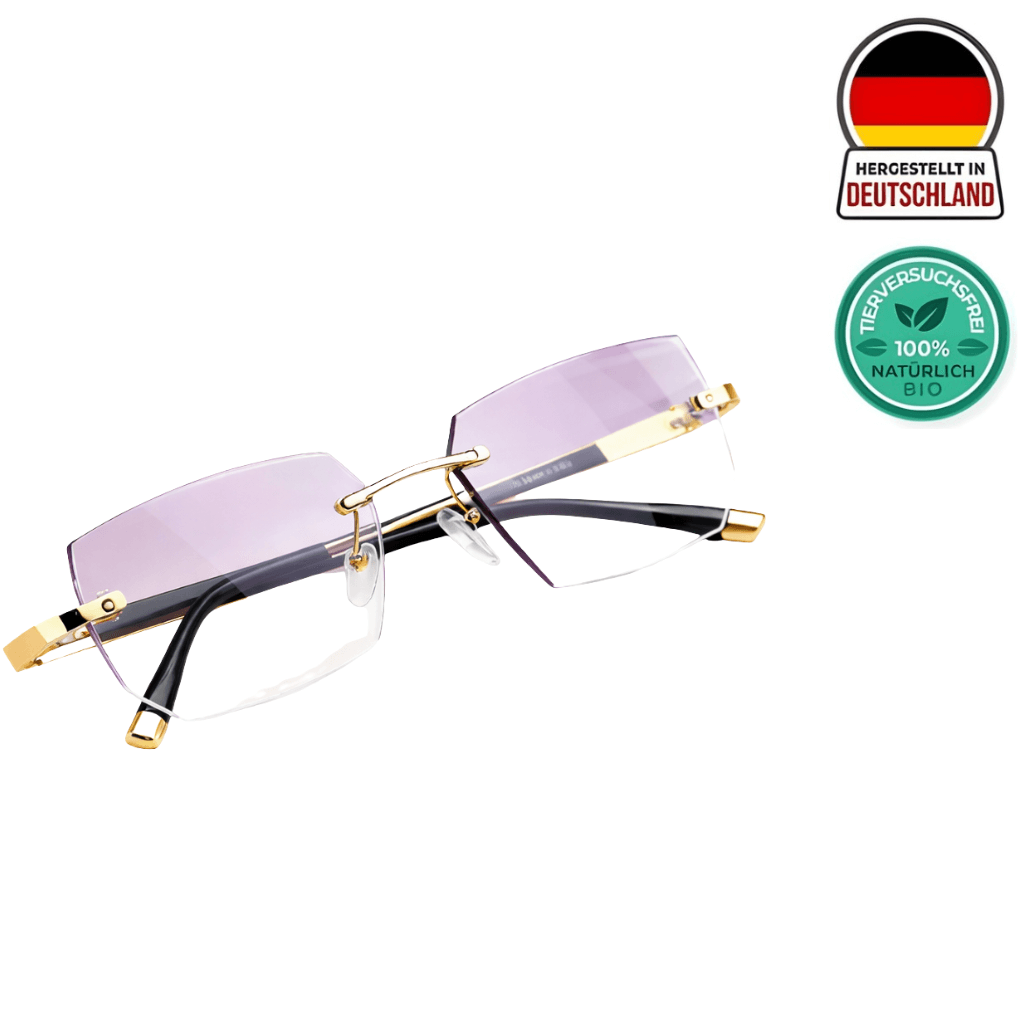Ultra Restore Brille in modernem Design mit goldenen Akzenten und lila Gläsern, stilvolles Accessoire.