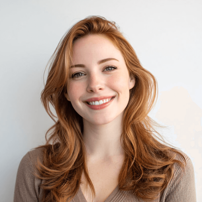 Lächelnde Person mit roten Haaren, die einen frischen, gepflegten Look zeigt, ideal für Inspiration zur Schönheitspflege.