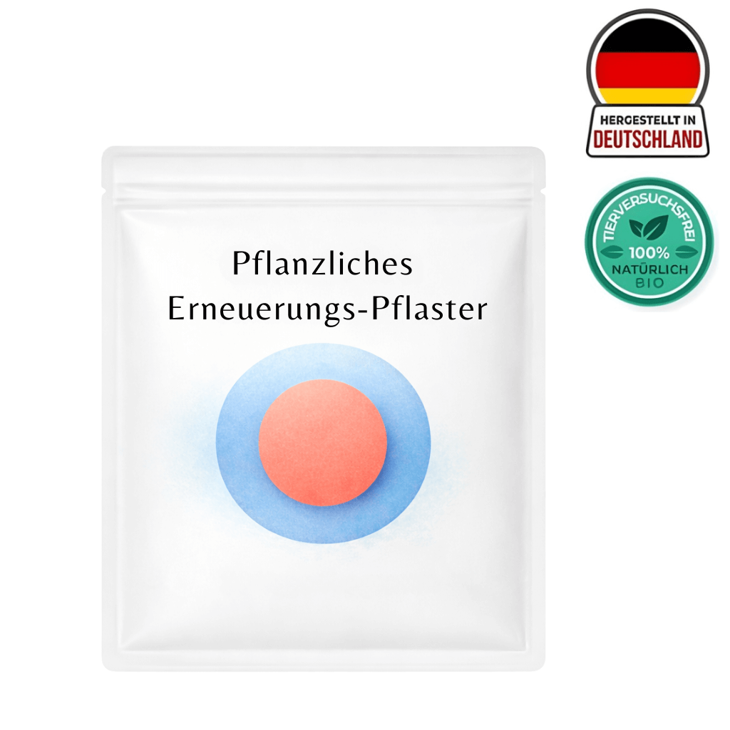 Pflanzliches Erneuerungspflaster Verpackung mit BIO-Siegel und deutscher Herkunftsmarke.