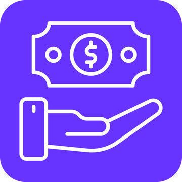 Symbol für virtuelles Trinkgeld mit Geldschein und hand, Tipp für außergewöhnlichen Service.