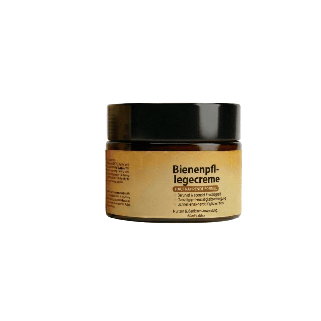Luxuriöse Bienenpflegecreme in Glasbehälter für tägliche Hautpflege und Geschmeidigkeit.