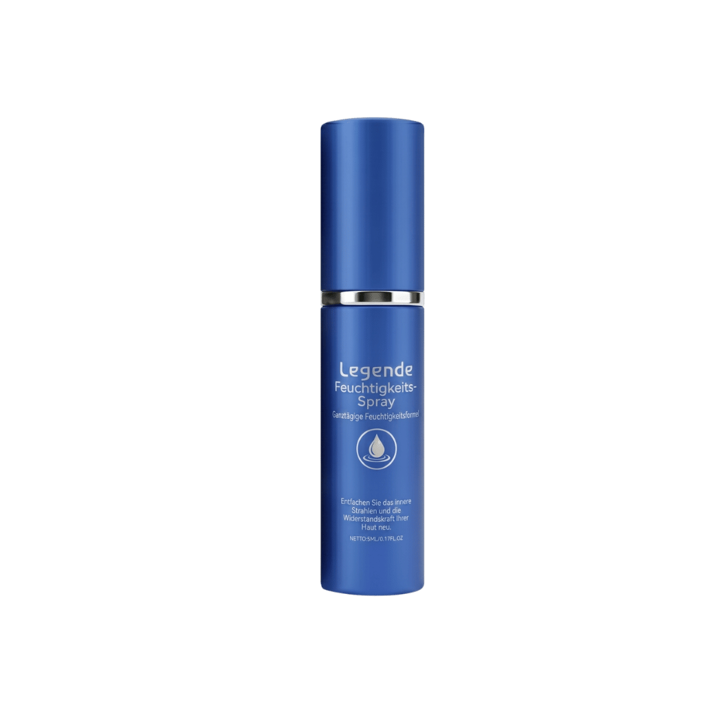Legende Feuchtigkeitsspray in blauer Flasche für intensive Hautfeuchtigkeit und tägliche Schönheitspflege.