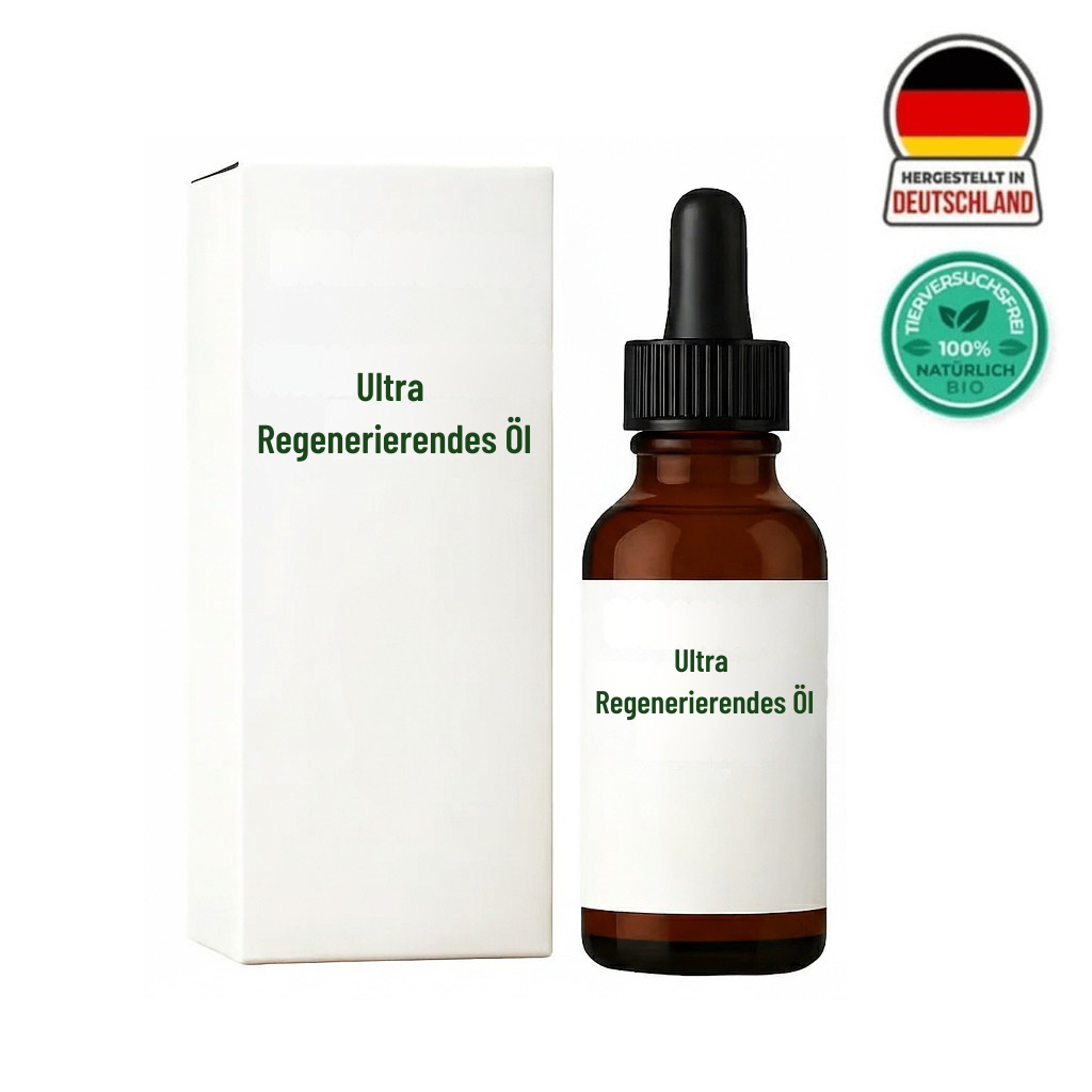 Produktbild des Ultra Regenerierendes Öl, leichtes Pflegeöl in brauner Glasflasche für tägliche Hautpflege.