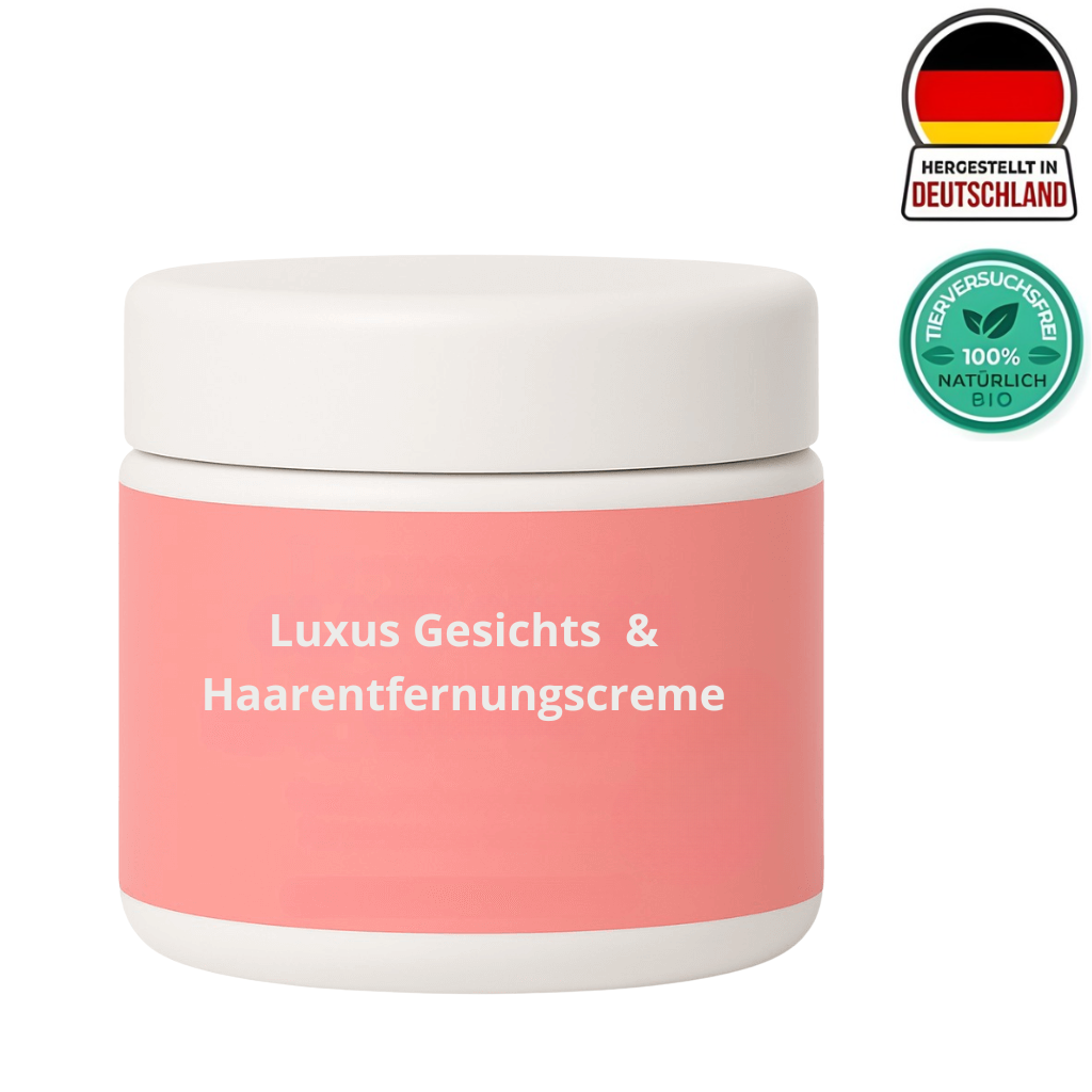 Luxus Gesichts- & Haarentfernungscreme in einer rosa Packung für eine sanfte Hautpflege.