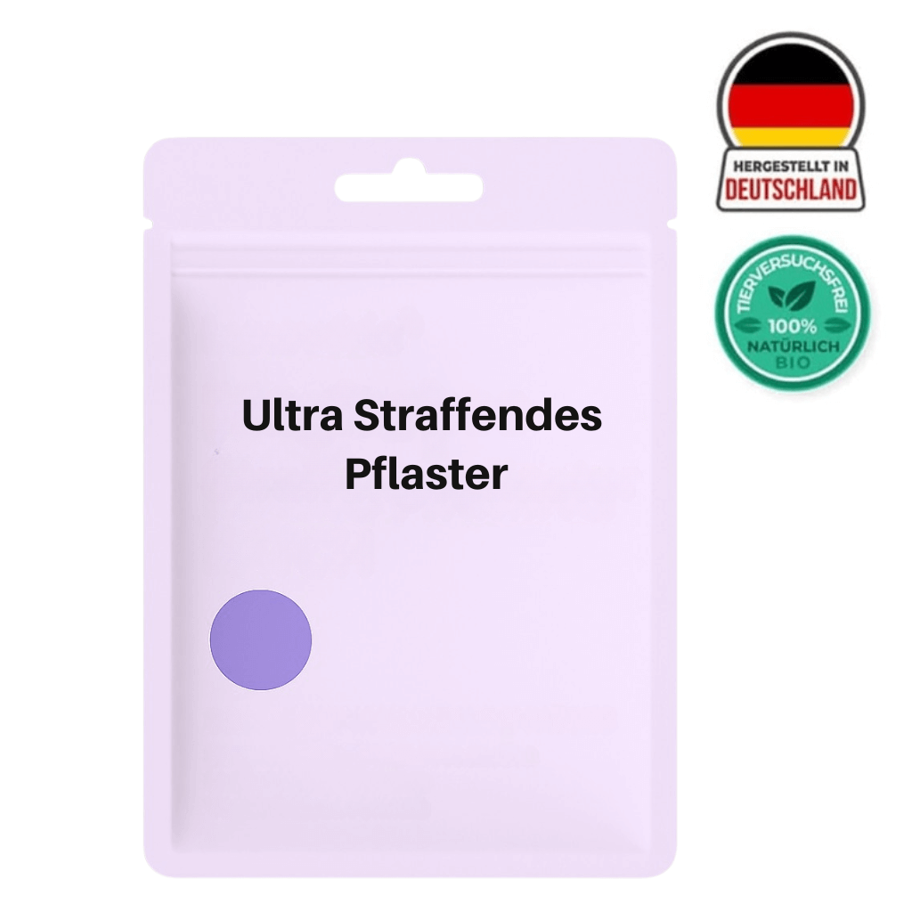Verpackung des Ultra Straffendes Pflaster mit Bio-Siegel und Herkunftsnachweis aus Deutschland.