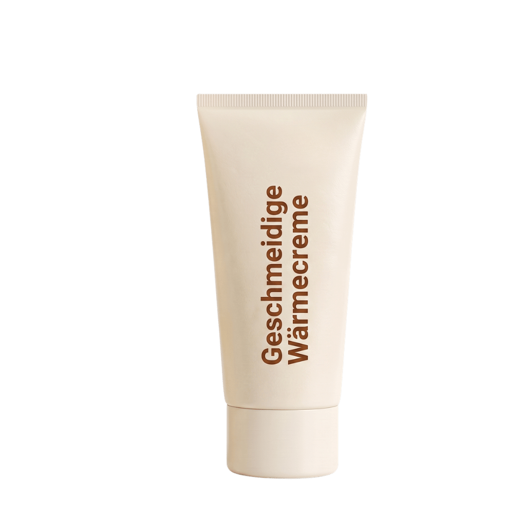 Geschmeidige Wärmecreme in einer eleganten Tube für nährende Hautpflege und sanft wärmendes Hautgefühl.