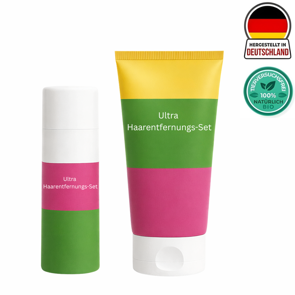 Ultra Haarentfernungs-Set bestehend aus zwei Produkten zur sanften Haarentfernung und Hautpflege.
