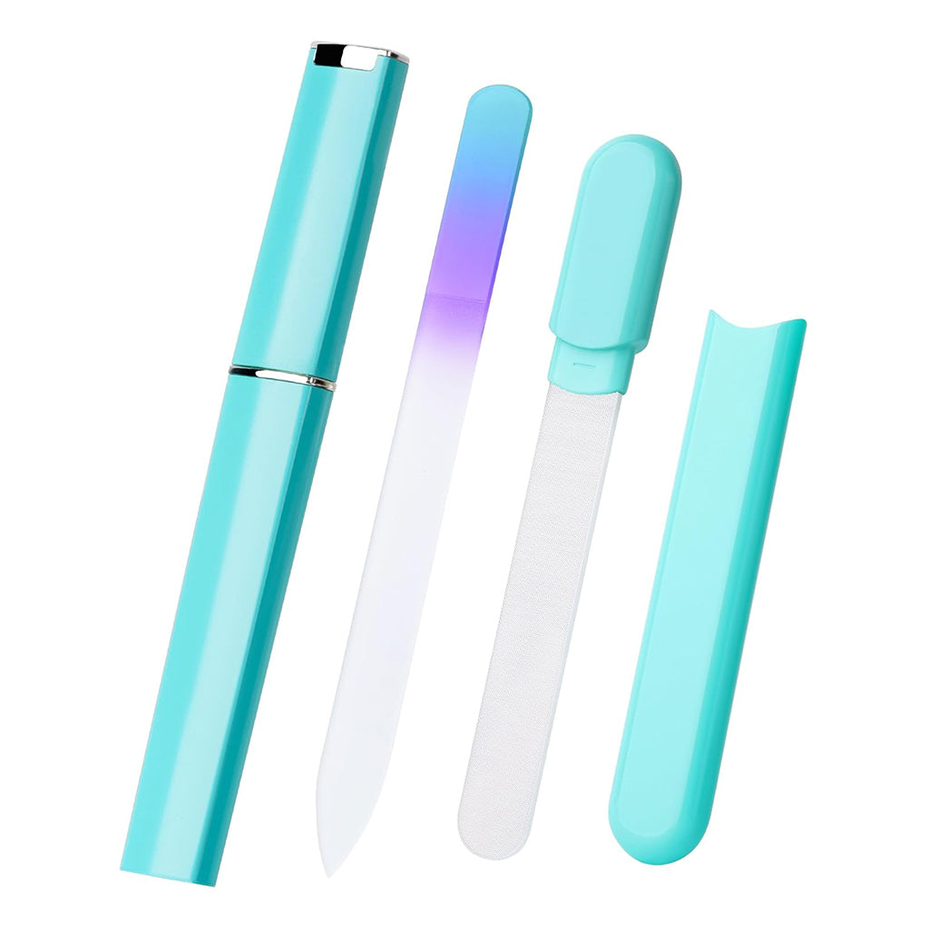 Glinterra – Kristall-Nagelpolierer set featuring a turquoise handle and crystal nail file for smooth, shiny nails.