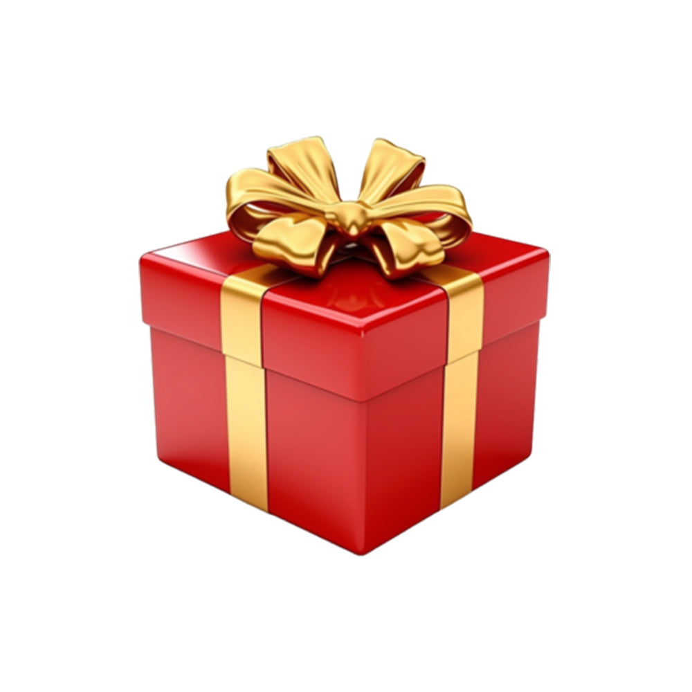 Geheimnisvolles Additions-Geschenk, rotes Geschenk mit goldener Schleife für Beauty und Wellness